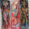 Paravent Sage: 'Karl der Große - Eginhard und Emma' Acryl / Collage auf Leinwand - 150 x 150 cm (3 x 50 x 150) - Annemarie Seidel - artelier41