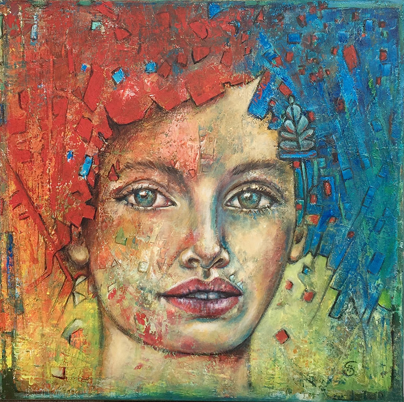 'Rot trifft Blau' - Acryl - 80 x 80 cm - Annemarie Seidel - artelier41