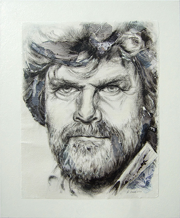 'Reinhold Messner' - Geschenk an Reinhold Messner - geschöpftes Papier auf Leinwand Acryl / Collage 80 x 100 cm - Annemarie Seidel - artelier41